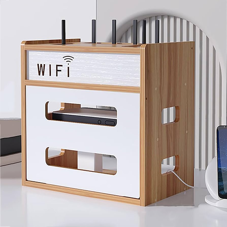 木製　収納棚　ルーター収納 Amazon.co.jp: WiFiルーター収納ボックス、木製ルーター 棚